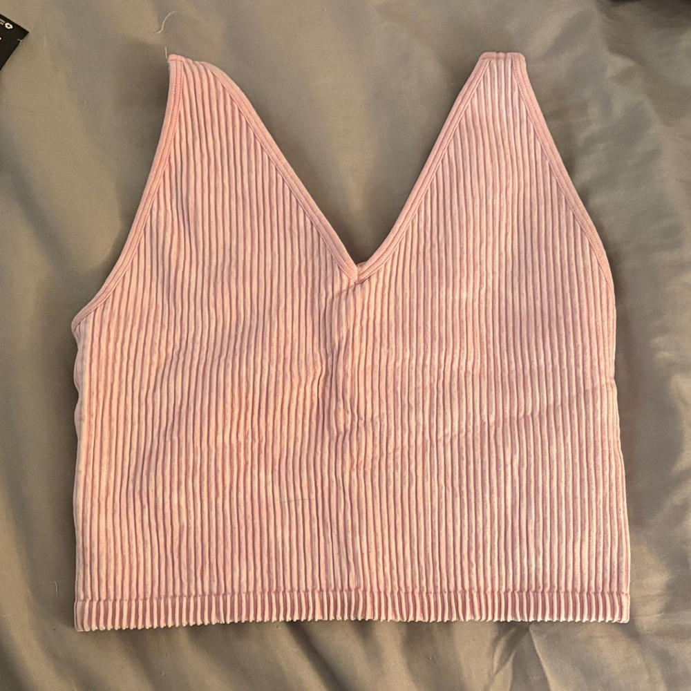 Pink Ribbed Women's Workout Top